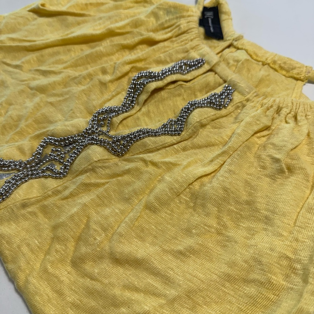 INC International Concepts Yellow Embellished Blouse with Mandarin Collar